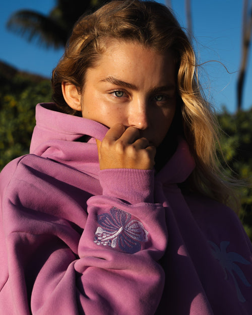 "Everything Comes in Waves" Hoodie in Açai