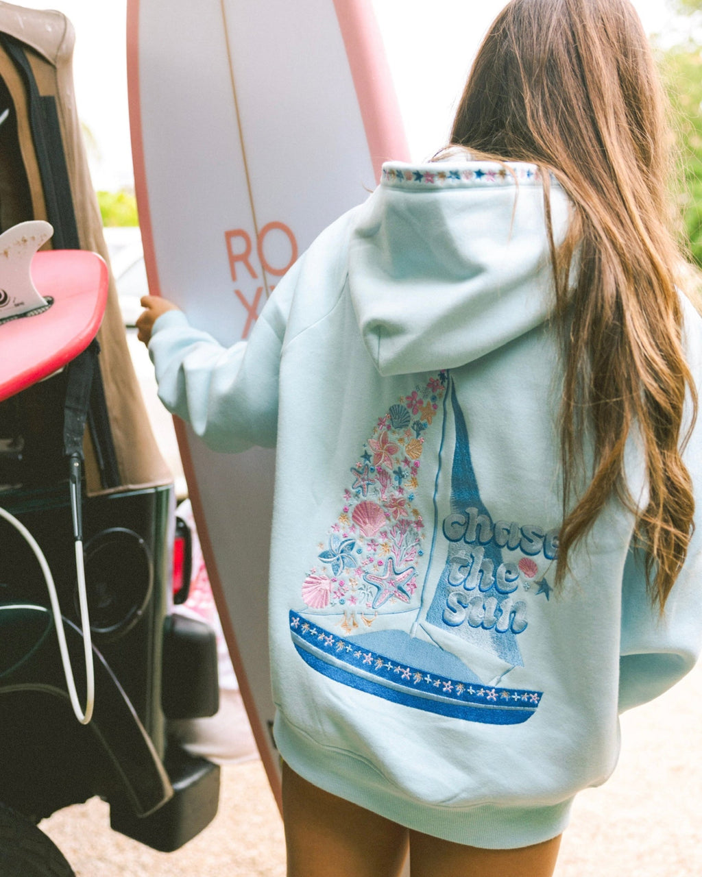 “Chase the Sun” Relaxed Hoodie in Sky Blue