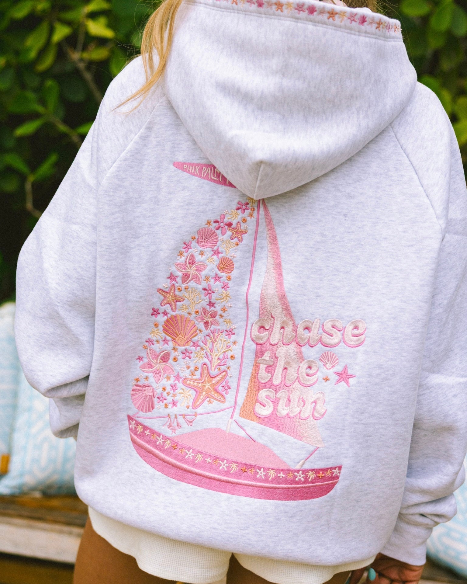 “Chase the Sun” Relaxed Hoodie in Heather Cloud