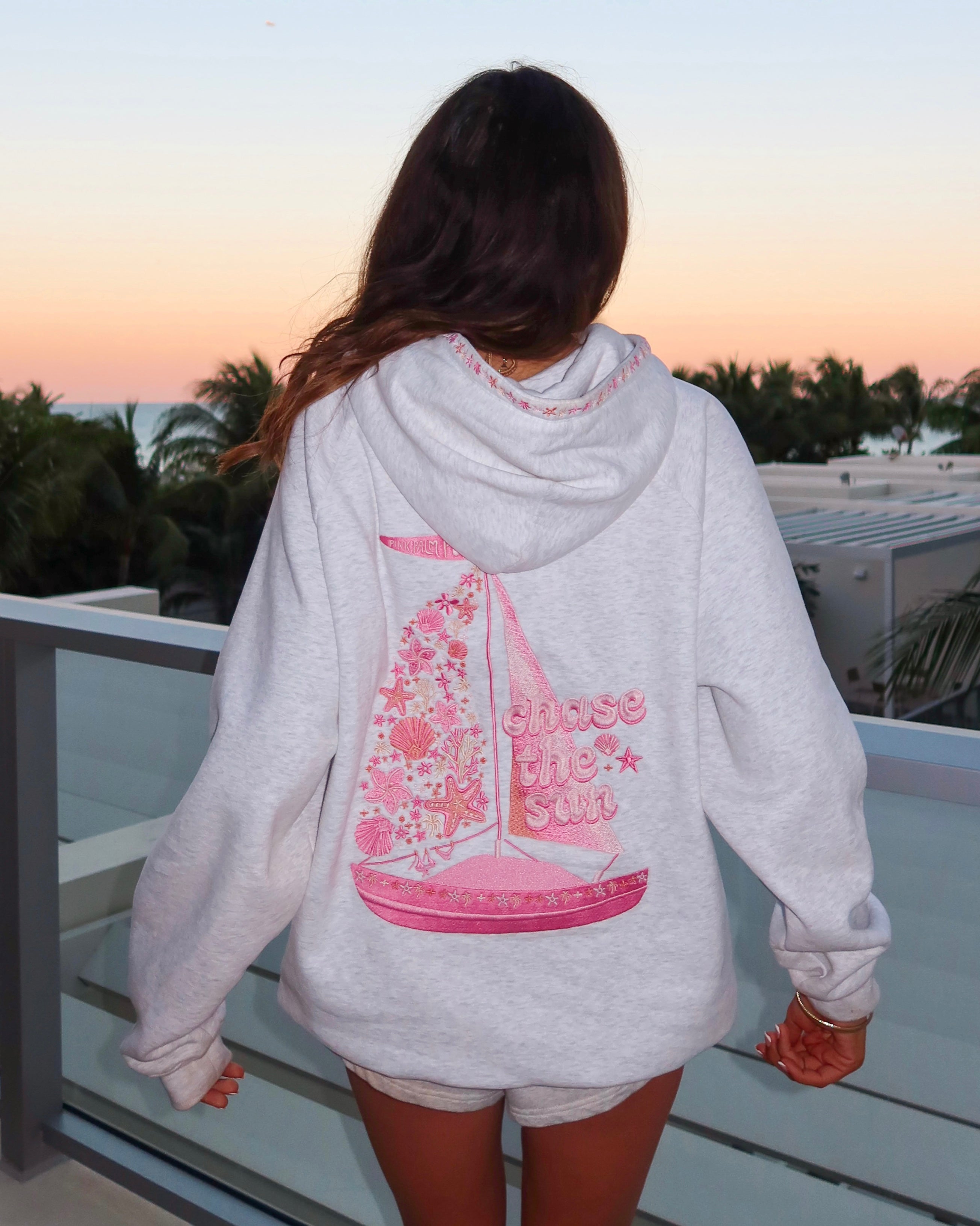 “Chase the Sun” Relaxed Hoodie in Heather Cloud