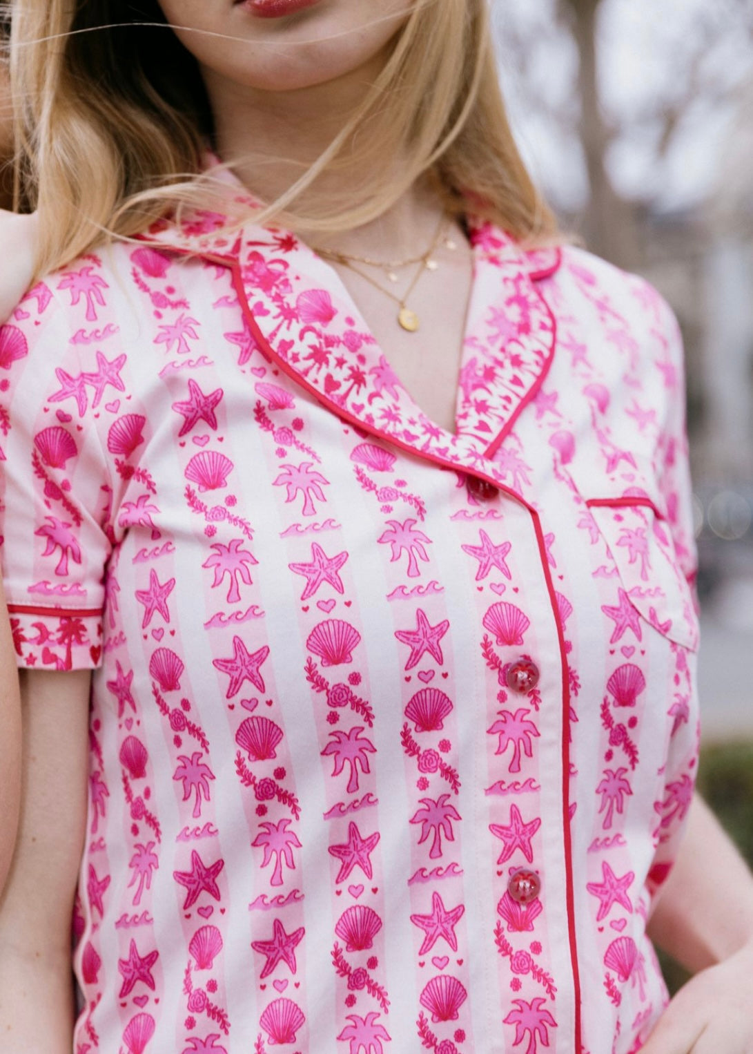 Pink Palm Pajamas in Blush Bay