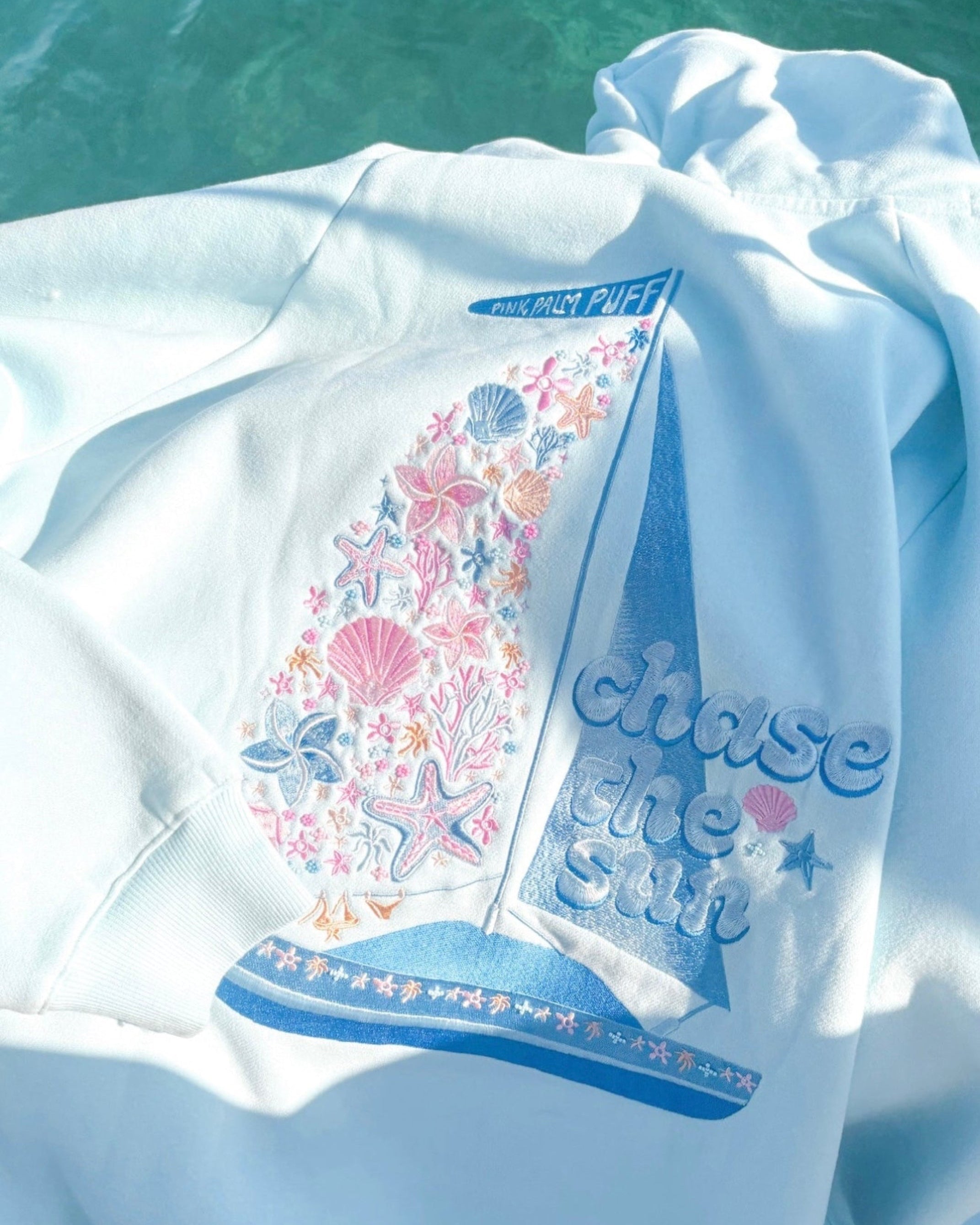 “Chase the Sun” Relaxed Hoodie in Sky Blue