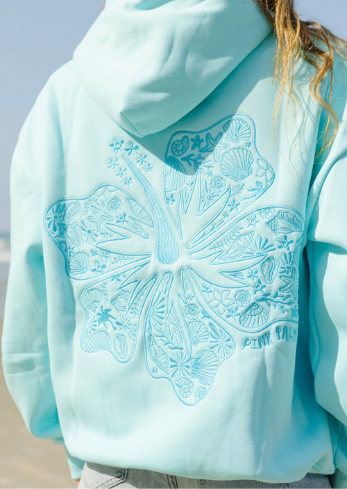 "Hawaii Hibiscus" Hoodie in Aquamarine